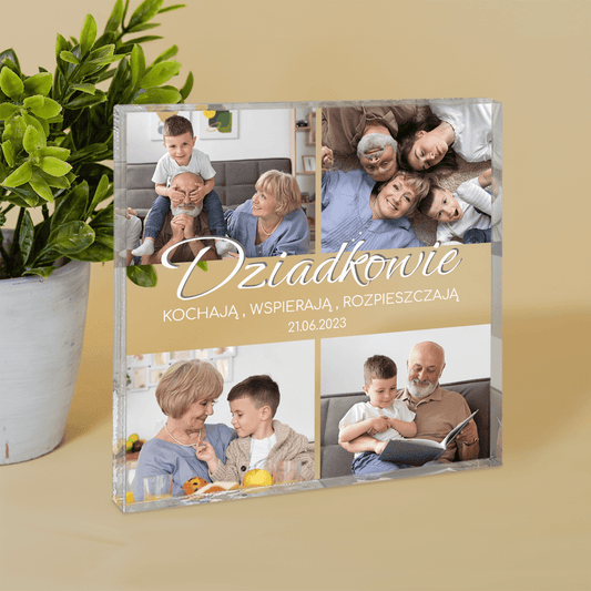 Dziadkowie kolaż - Druk na kwadratowym szkle, spersonalizowany prezent dla dziadków - idamell.com