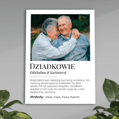 Dziadkowie zdjęcie + tekst - plakat, spersonalizowany prezent dla dziadków - idamell.com