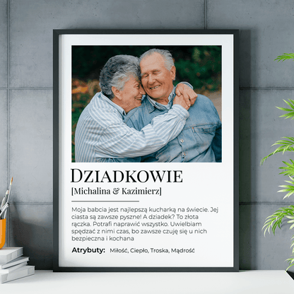 Dziadkowie zdjęcie + tekst - plakat, spersonalizowany prezent dla dziadków - idamell.com