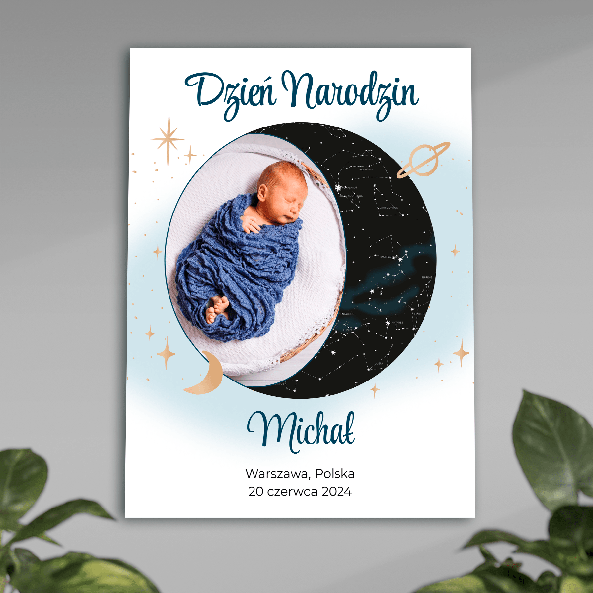 Dzień narodzin - plakat, spersonalizowany prezent dla dziecka - idamell.com