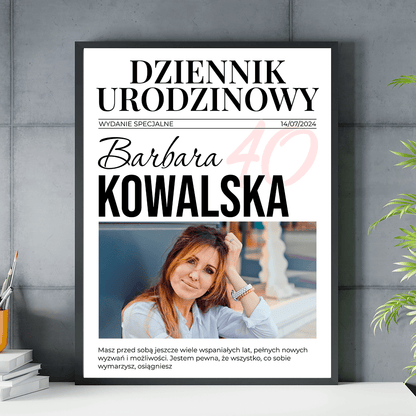 Dziennik urodzinowy - plakat, spersonalizowany prezent dla kobiety - idamell.com