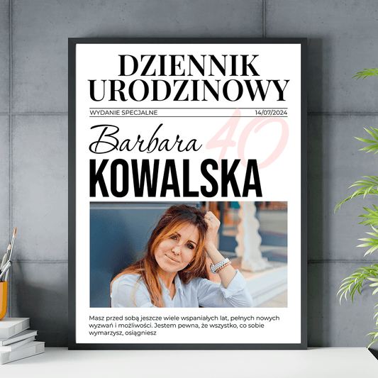 Dziennik urodzinowy - plakat, spersonalizowany prezent dla kobiety - idamell.com