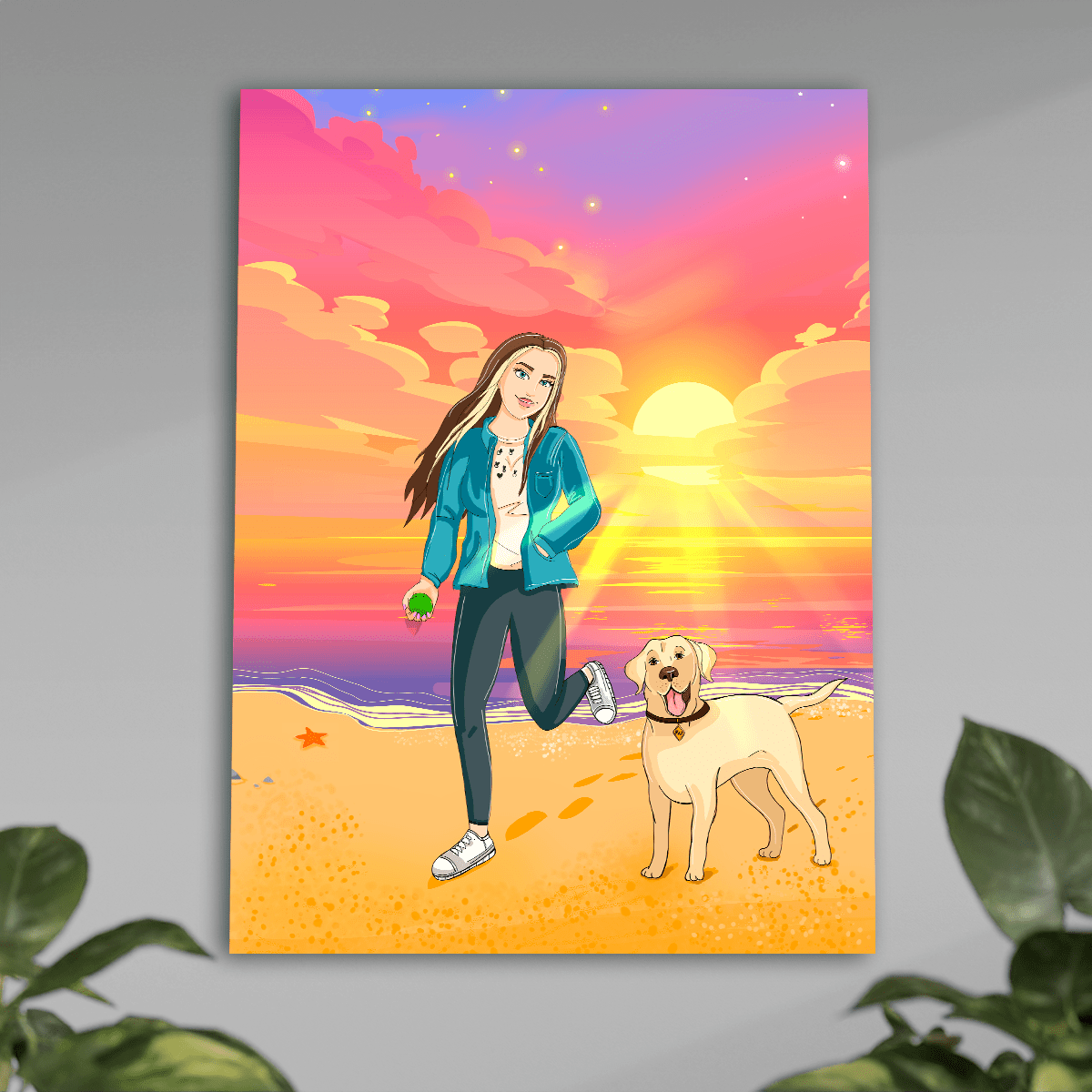Dziewczyna na plaży ilustracja - plakat, spersonalizowany prezent dla niej - idamell.com