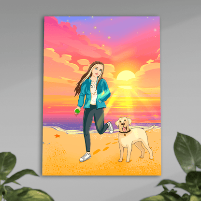 Dziewczyna na plaży ilustracja - plakat, spersonalizowany prezent dla niej - idamell.com