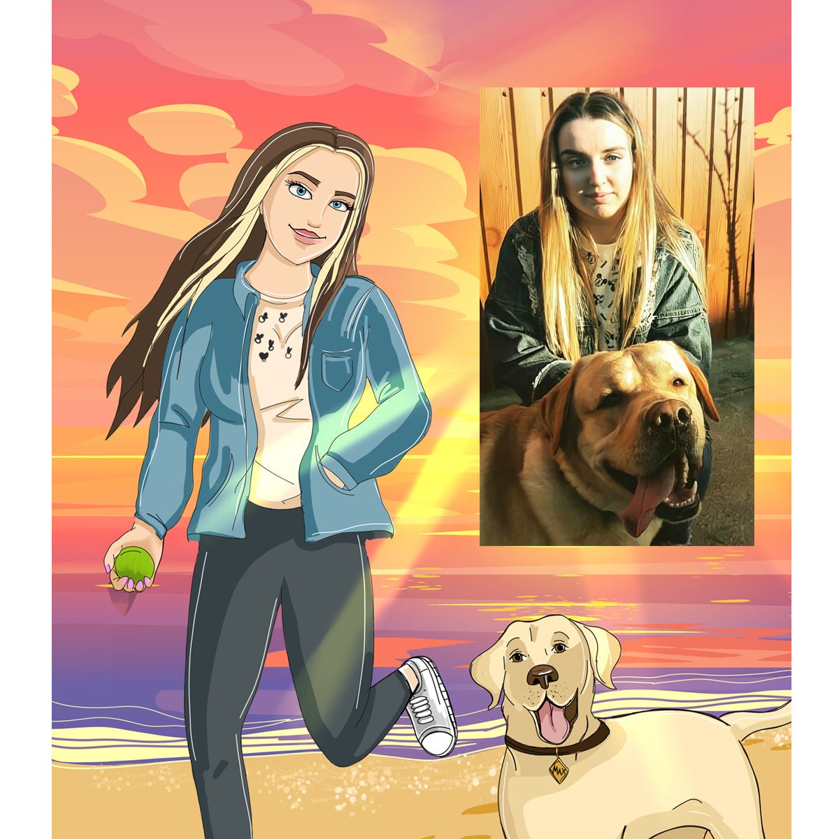 Dziewczyna na plaży ilustracja - plakat, spersonalizowany prezent dla niej - idamell.com
