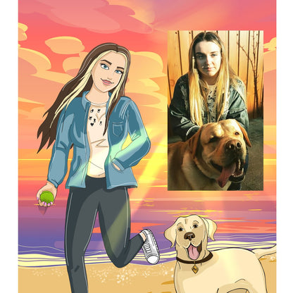 Dziewczyna na plaży ilustracja - plakat, spersonalizowany prezent dla niej - idamell.com