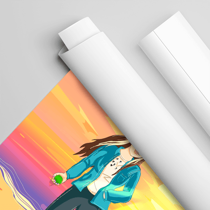 Dziewczyna na plaży ilustracja - plakat, spersonalizowany prezent dla niej - idamell.com