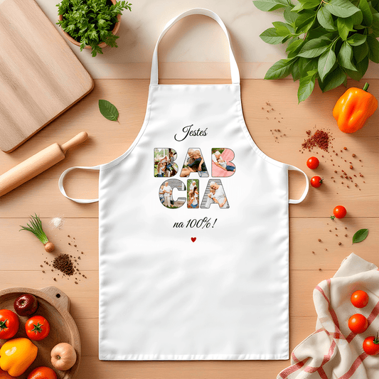 Fartuch kuchenny z nadrukiem BABCIA NA 100% - spersonalizowany prezent dla babci - idamell.com