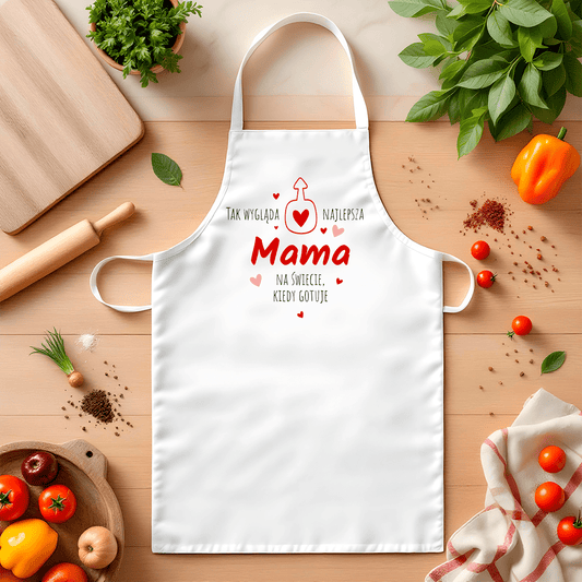 Fartuch kuchenny z nadrukiem TAK WYGLĄDA NAJLEPSZA MAMA - spersonalizowany prezent dla mamy - idamell.com