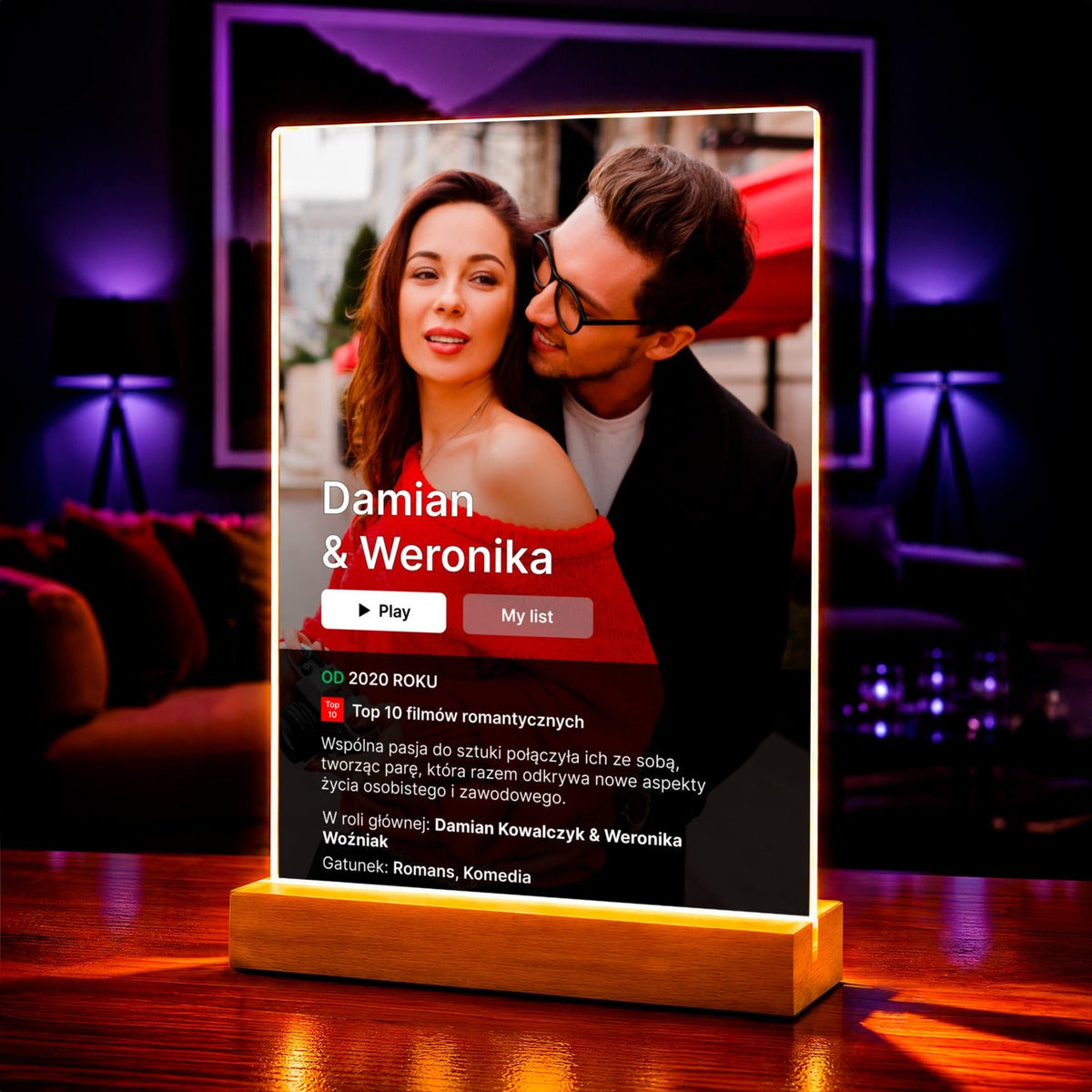 Film o nas - Druk na szkle, spersonalizowany prezent dla pary - idamell.com