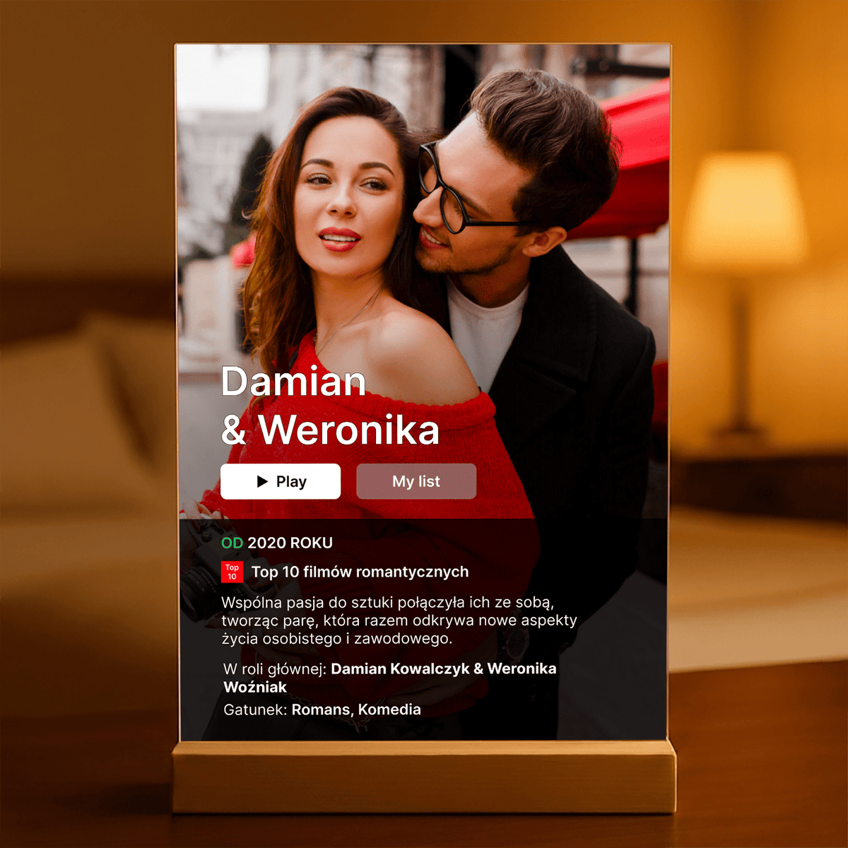 Film o nas - Druk na szkle, spersonalizowany prezent dla pary - idamell.com