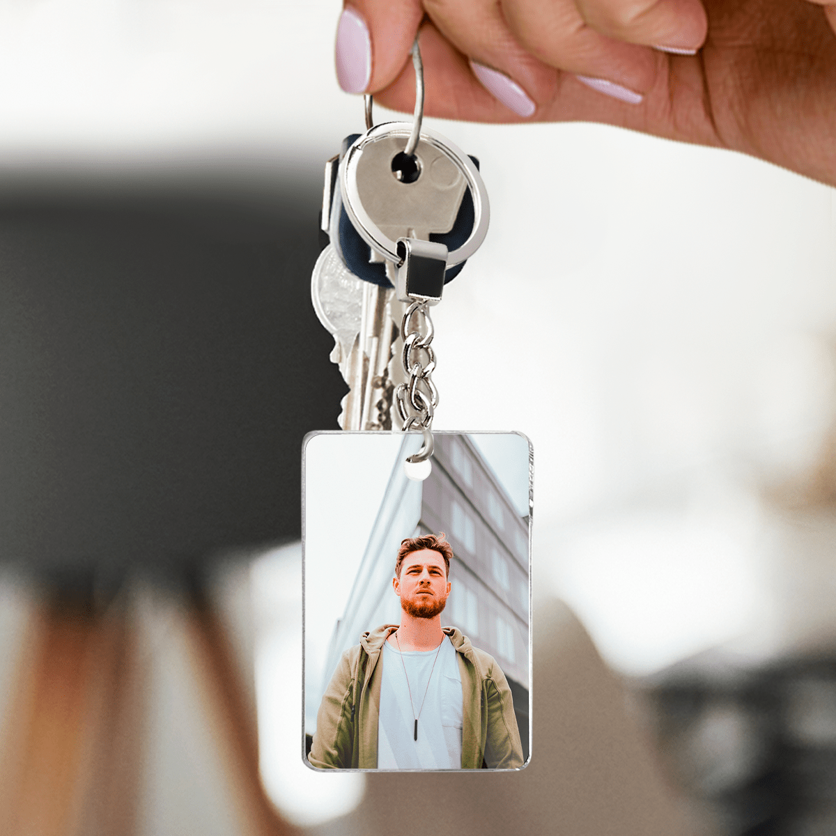 Fotografia chłopaka - brelok do kluczy, spersonalizowany prezent dla niego - idamell.com