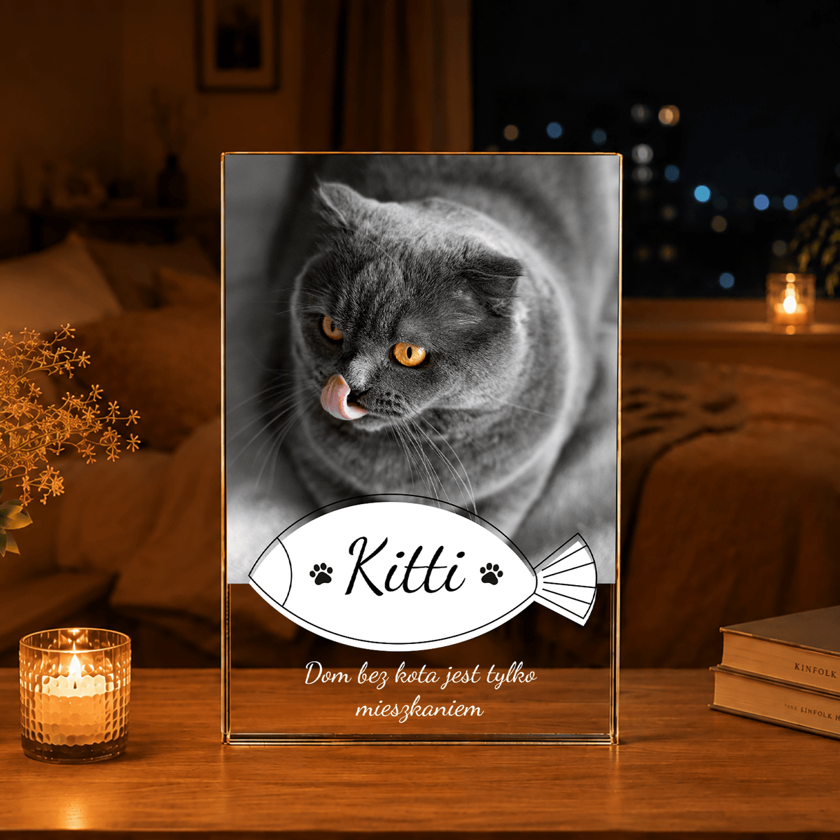 Fotografia kota + napis - Druk na szkle, spersonalizowany prezent - idamell.com