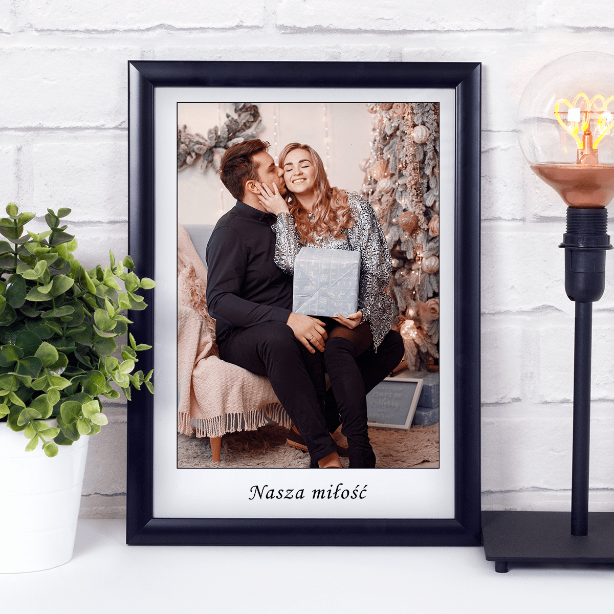 Fotografia pary + napis - Druk na szkle, spersonalizowany prezent dla pary - idamell.com