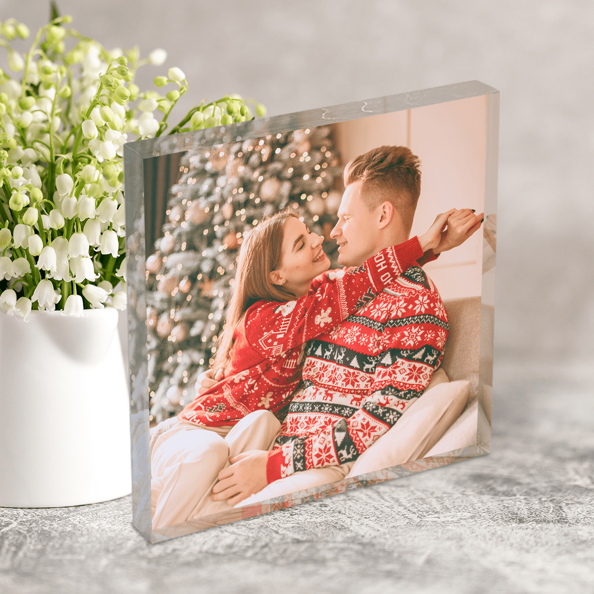 Fotografia świąteczna zakochanych - Druk na kwadratowym szkle, spersonalizowany prezent dla chłopaka - idamell.com