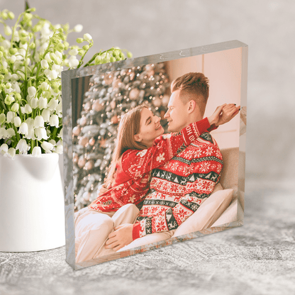 Fotografia świąteczna zakochanych - Druk na kwadratowym szkle, spersonalizowany prezent dla chłopaka - idamell.com
