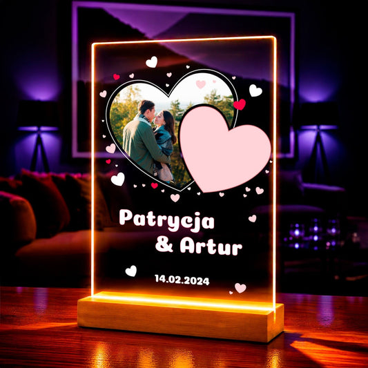 Fotografia w sercu + imiona - Druk na szkle, spersonalizowany prezent dla pary - idamell.com
