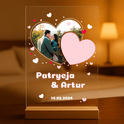Fotografia w sercu + imiona - Druk na szkle, spersonalizowany prezent dla pary - idamell.com