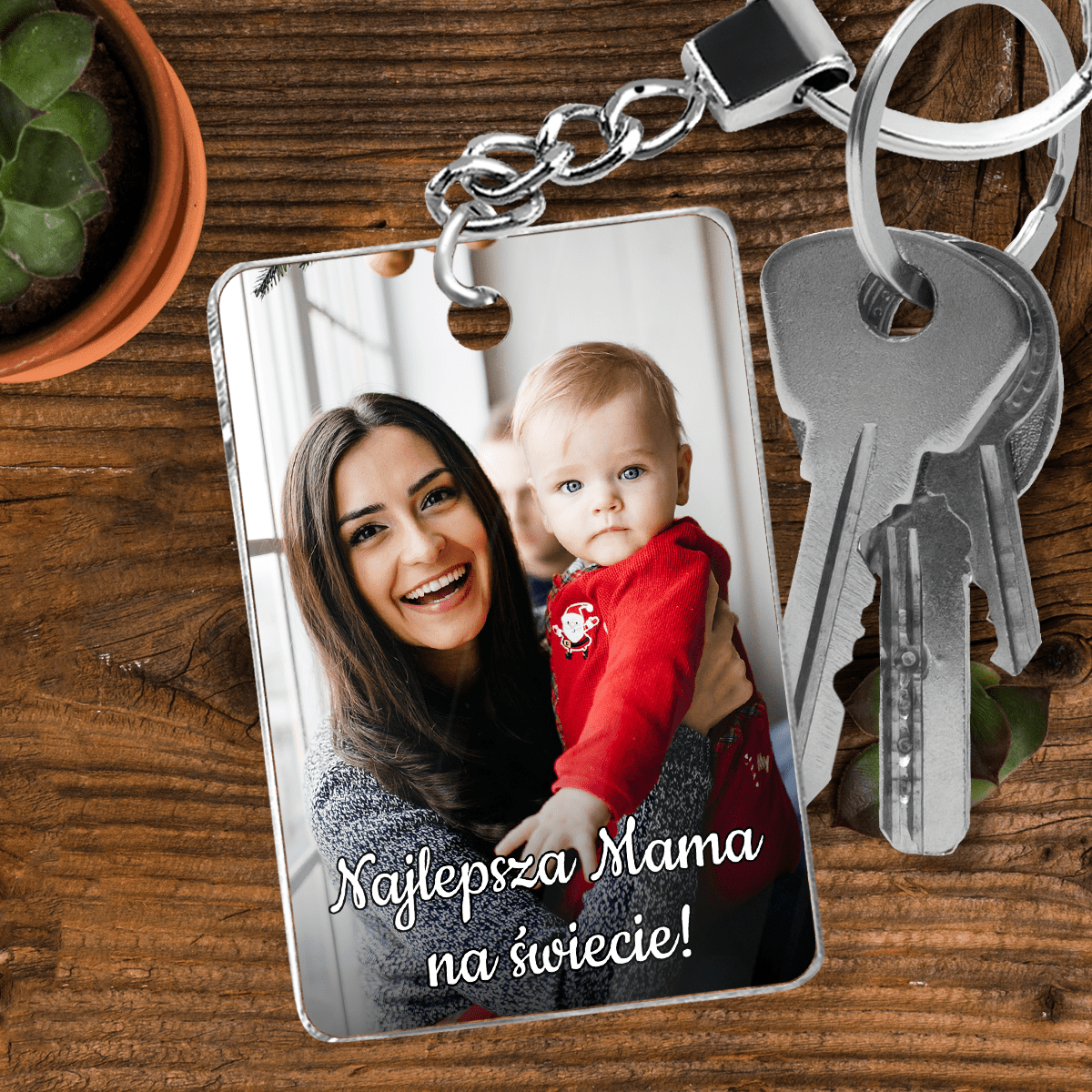Fotografia z mamą + napis NAJLEPSZA MAMA - brelok do kluczy, spersonalizowany prezent dla mamy - idamell.com