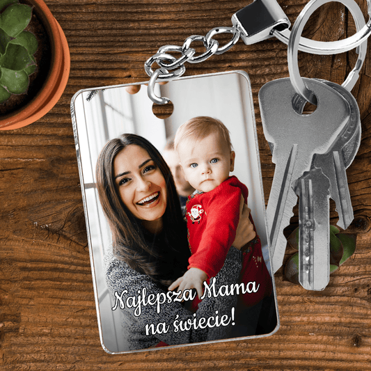Fotografia z mamą + napis NAJLEPSZA MAMA - brelok do kluczy, spersonalizowany prezent dla mamy - idamell.com