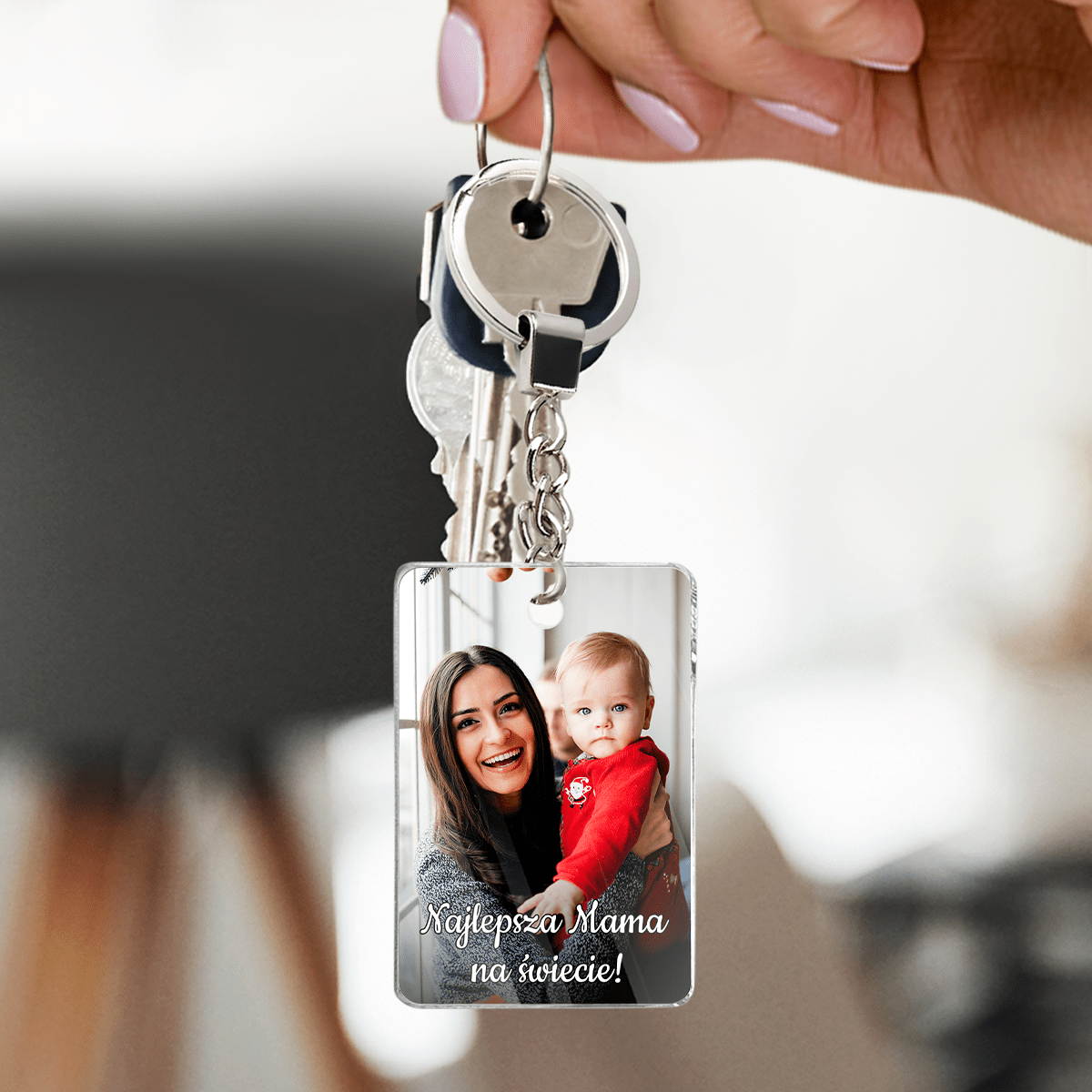 Fotografia z mamą + napis NAJLEPSZA MAMA - brelok do kluczy, spersonalizowany prezent dla mamy - idamell.com