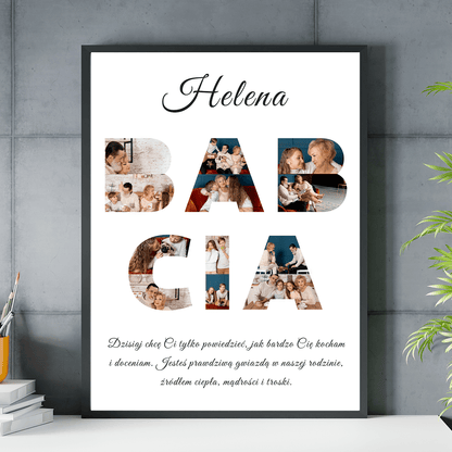Fotokolaż BABCIA - plakat, spersonalizowany prezent dla babci - idamell.com