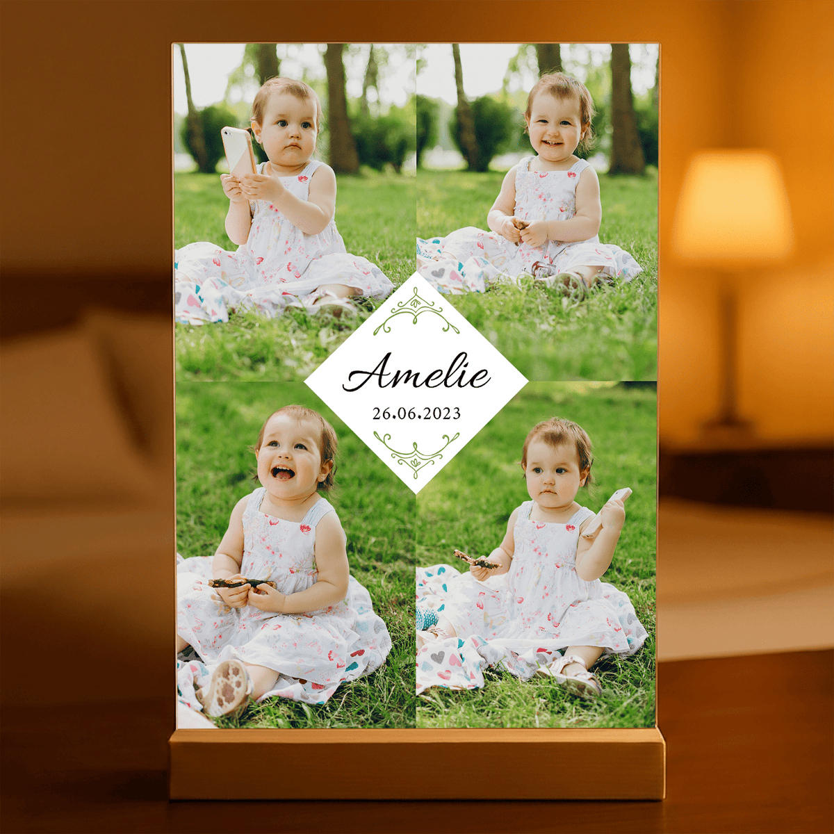 Fotokolaż + imię dziecka - Druk na szkle, spersonalizowany prezent dla dziecka - idamell.com