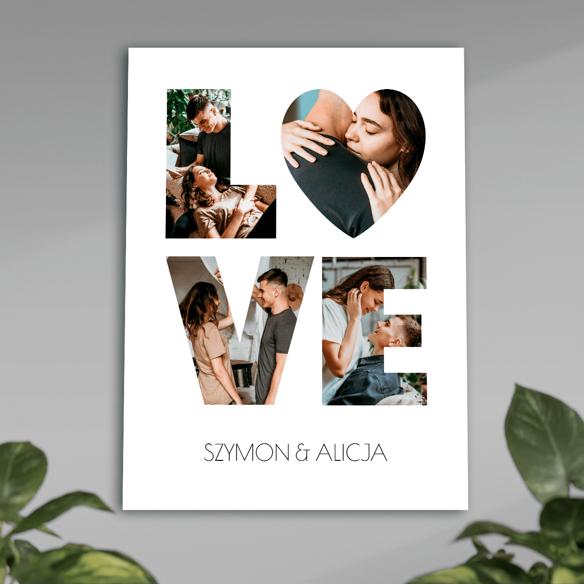 Fotokolaż LOVE + imiona - plakat, spersonalizowany prezent dla kobiety - idamell.com