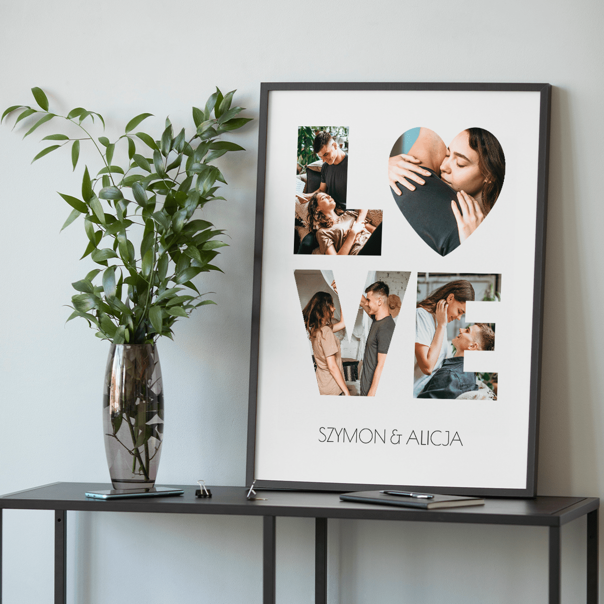 Fotokolaż LOVE + imiona - plakat, spersonalizowany prezent dla kobiety - idamell.com