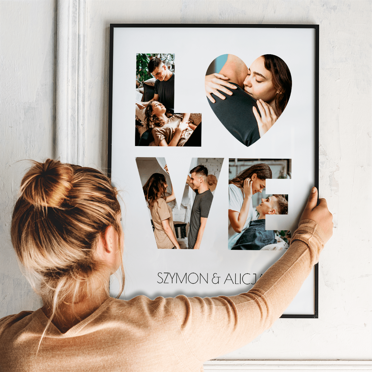 Fotokolaż LOVE + imiona - plakat, spersonalizowany prezent dla kobiety - idamell.com