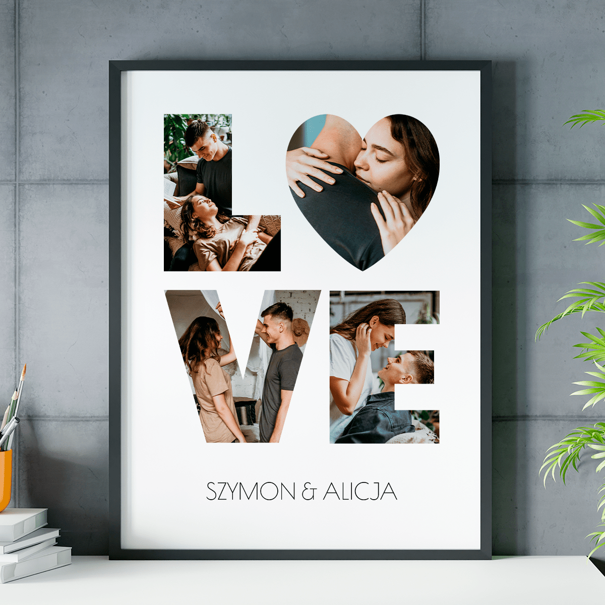 Fotokolaż LOVE + imiona - plakat, spersonalizowany prezent dla kobiety - idamell.com