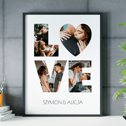Fotokolaż LOVE + imiona - plakat, spersonalizowany prezent dla kobiety - idamell.com