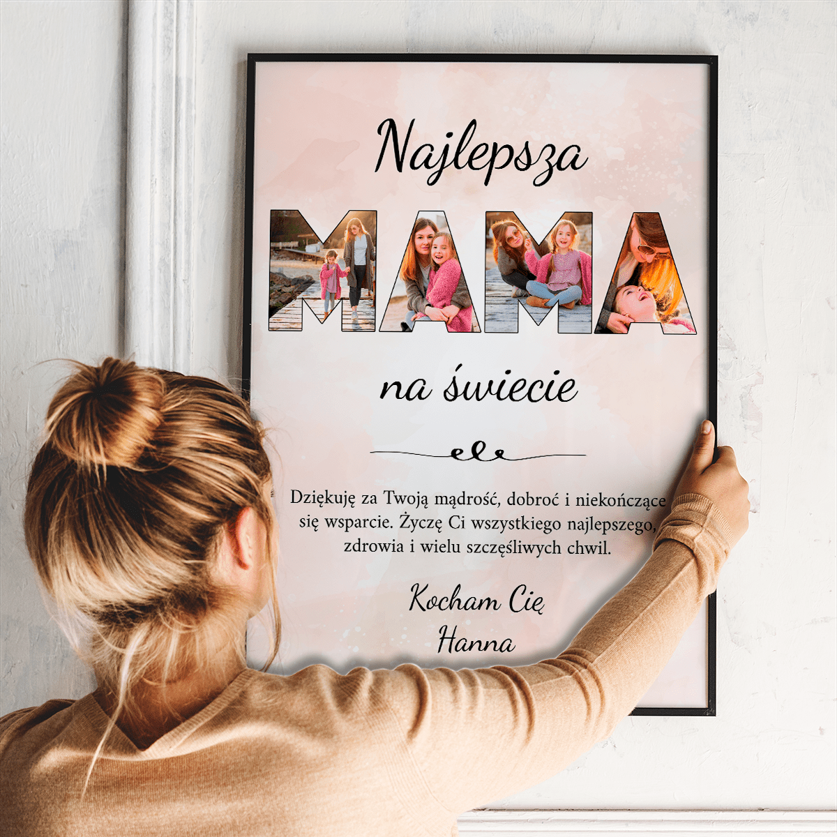 Fotokolaż MAMA + tekst - plakat, spersonalizowany prezent dla mamy - idamell.com
