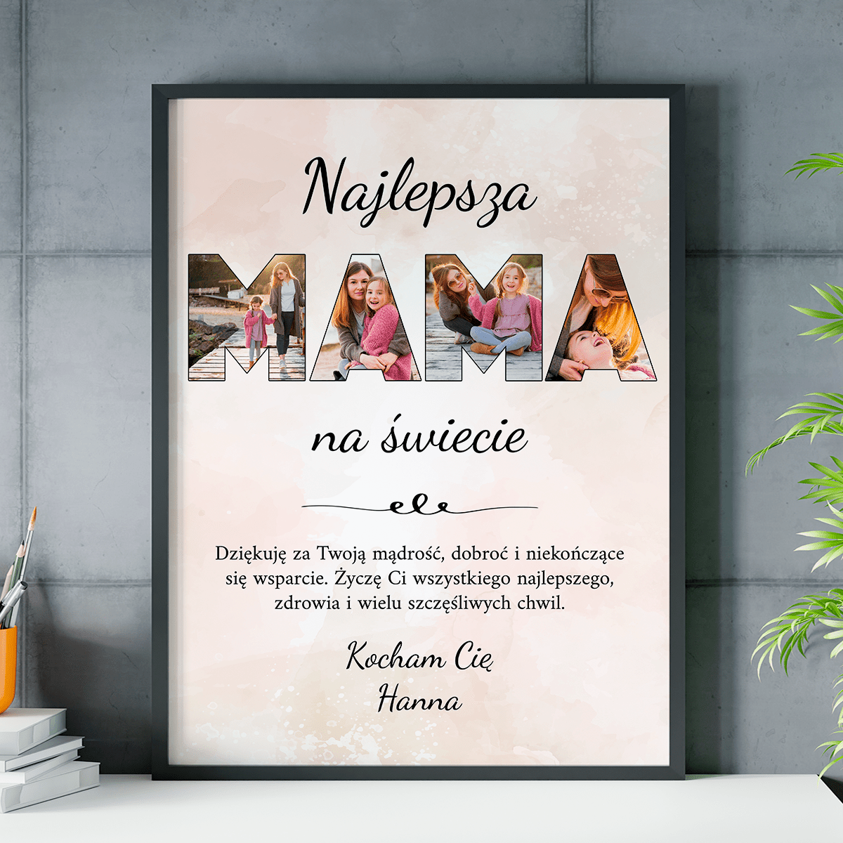 Fotokolaż MAMA + tekst - plakat, spersonalizowany prezent dla mamy - idamell.com