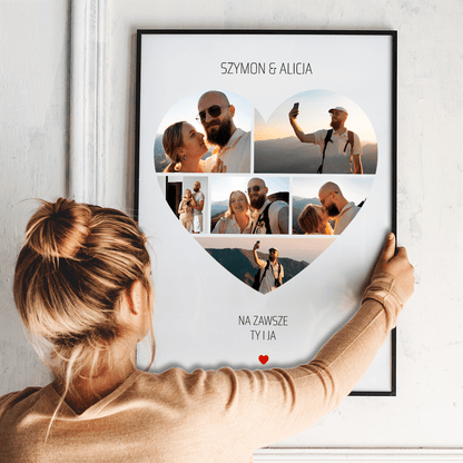 Fotokolaż SERCE + imiona - plakat, spersonalizowany prezent dla niego - idamell.com