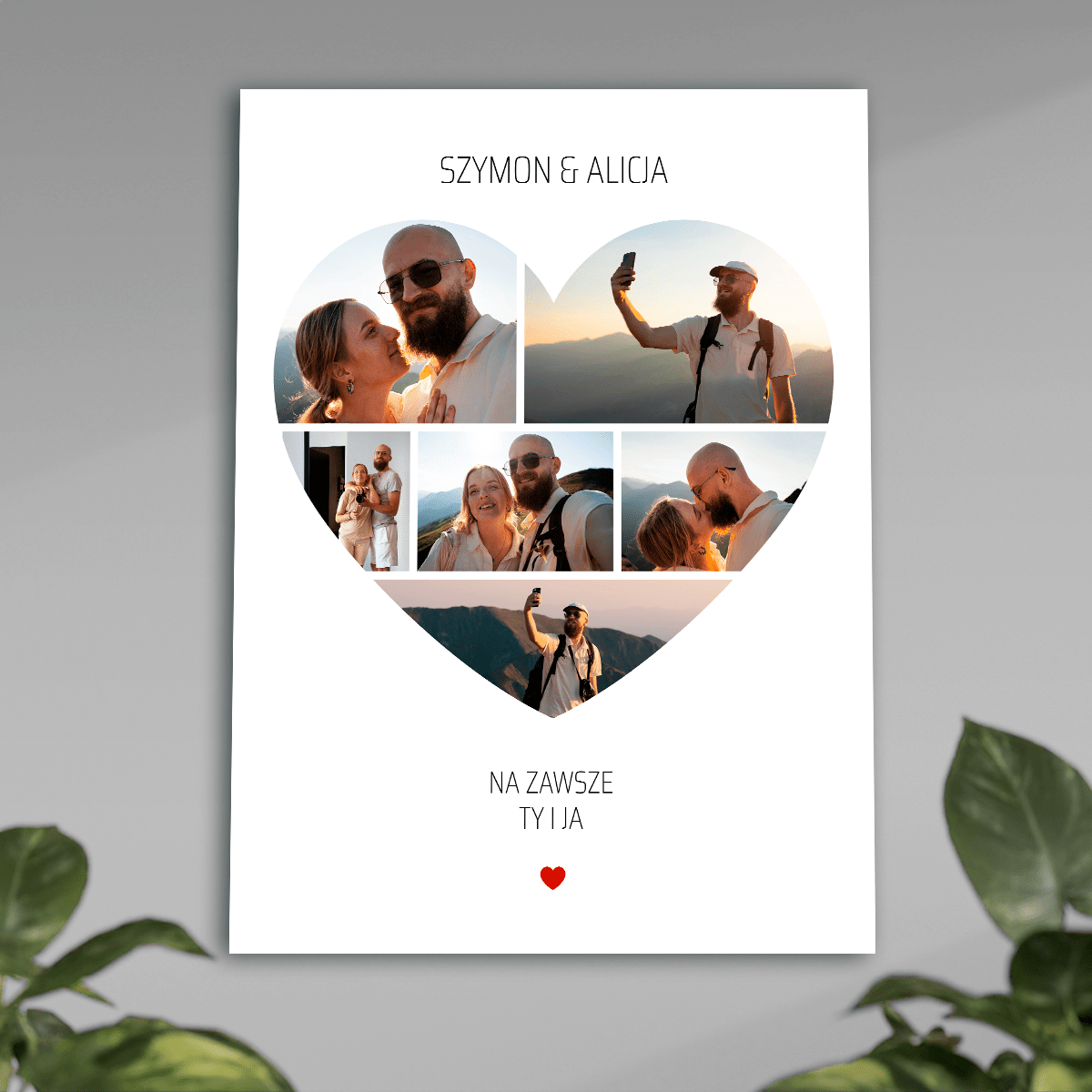 Fotokolaż SERCE + imiona - plakat, spersonalizowany prezent dla niego - idamell.com