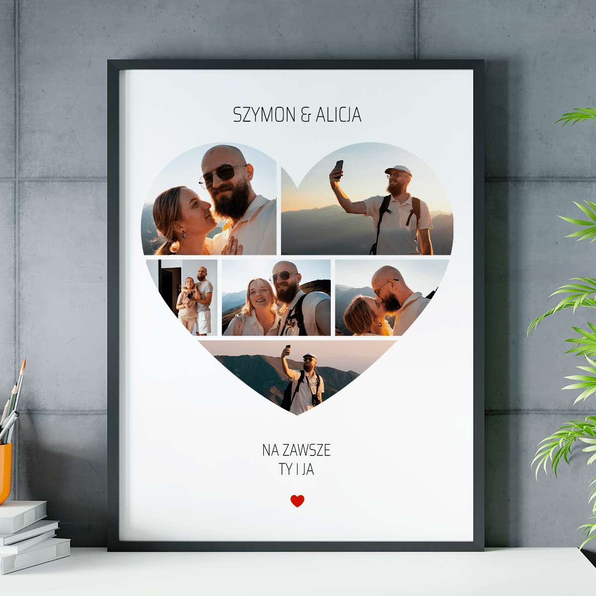 Fotokolaż SERCE + imiona - plakat, spersonalizowany prezent dla niego - idamell.com