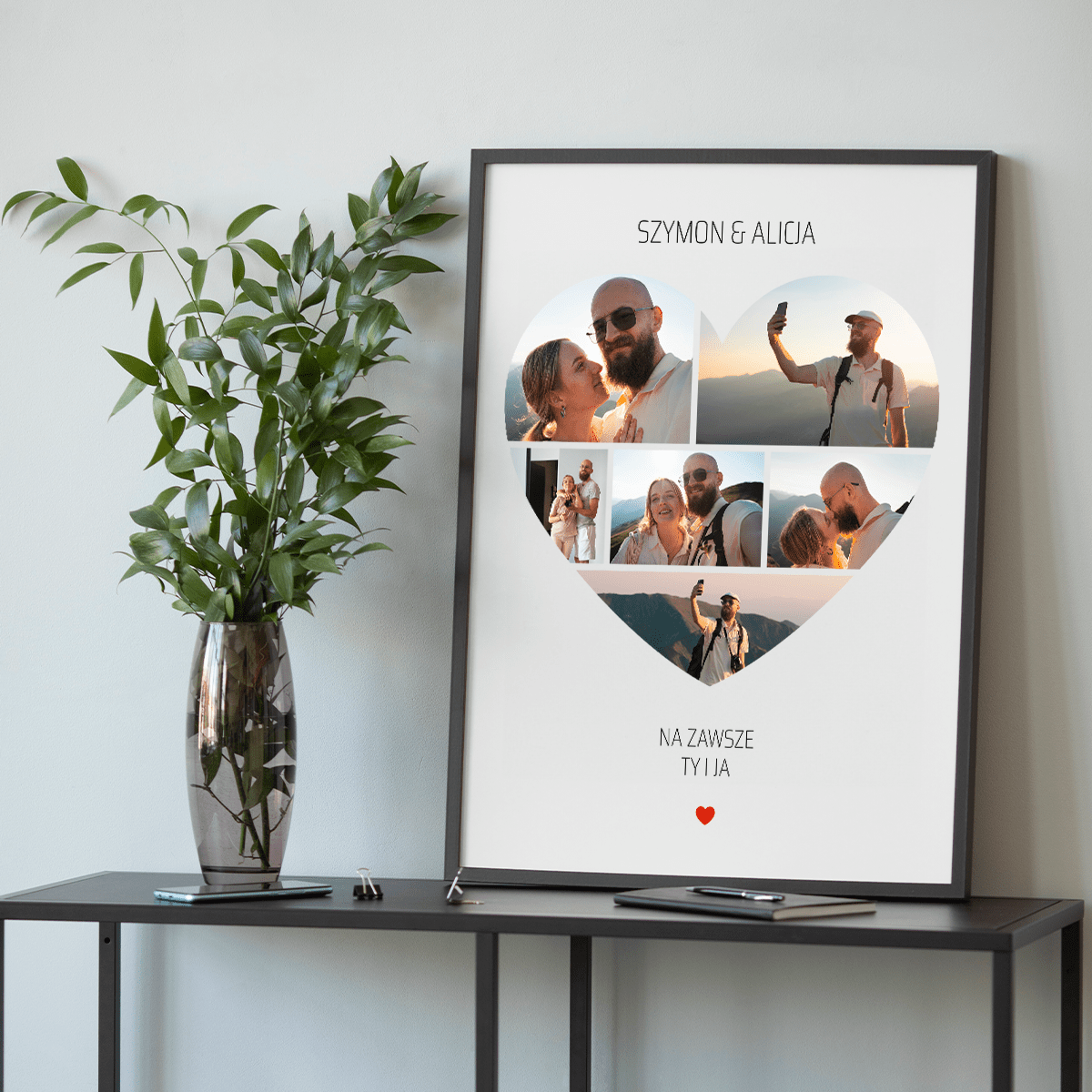 Fotokolaż SERCE + imiona - plakat, spersonalizowany prezent dla niego - idamell.com