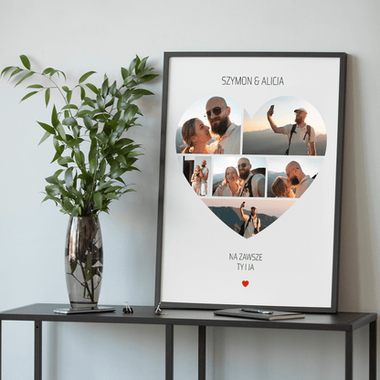 Fotokolaż SERCE + imiona - plakat, spersonalizowany prezent dla niego - idamell.com
