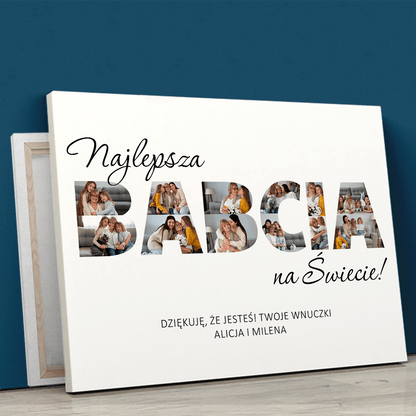 Fotokolaż ze słowa BABCIA - druk na płótnie, spersonalizowany prezent dla babci - idamell.com