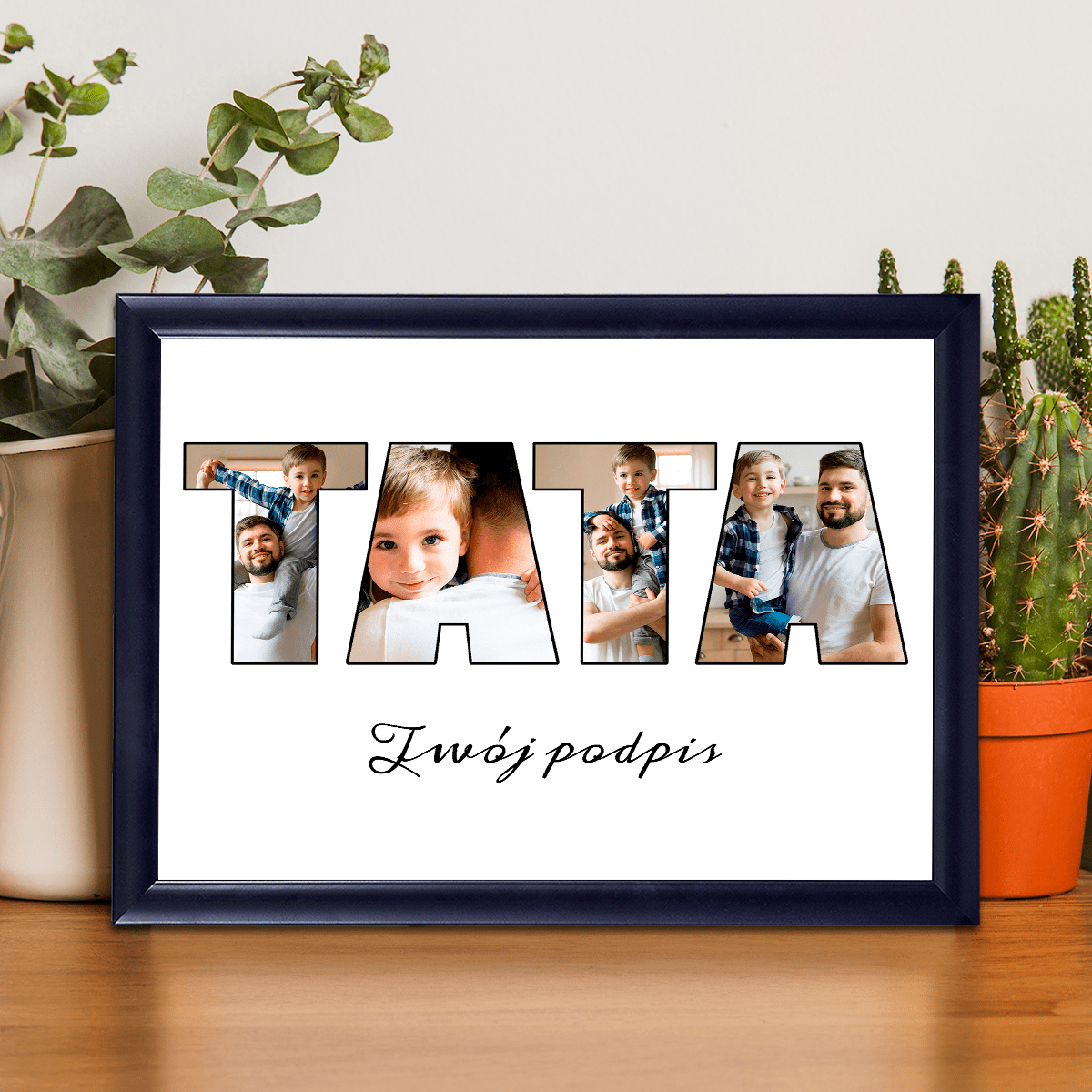 Fotonapis TATA w ramce - Druk na szkle, spersonalizowany prezent dla taty - idamell.com
