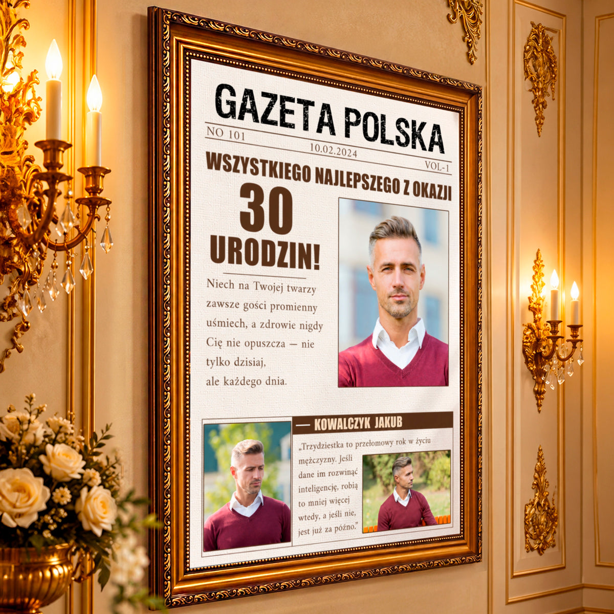 Kolaż ze zdjęć na płótnie Gazeta na trzydziestkę — prezent na urodziny