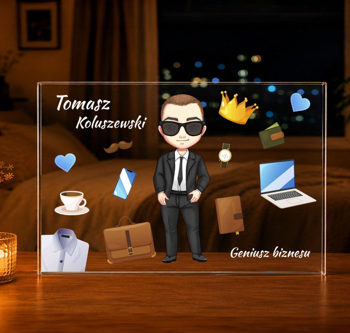 Geniusz biznesu Clipart - Druk na szkle, spersonalizowany prezent dla niego - idamell.com