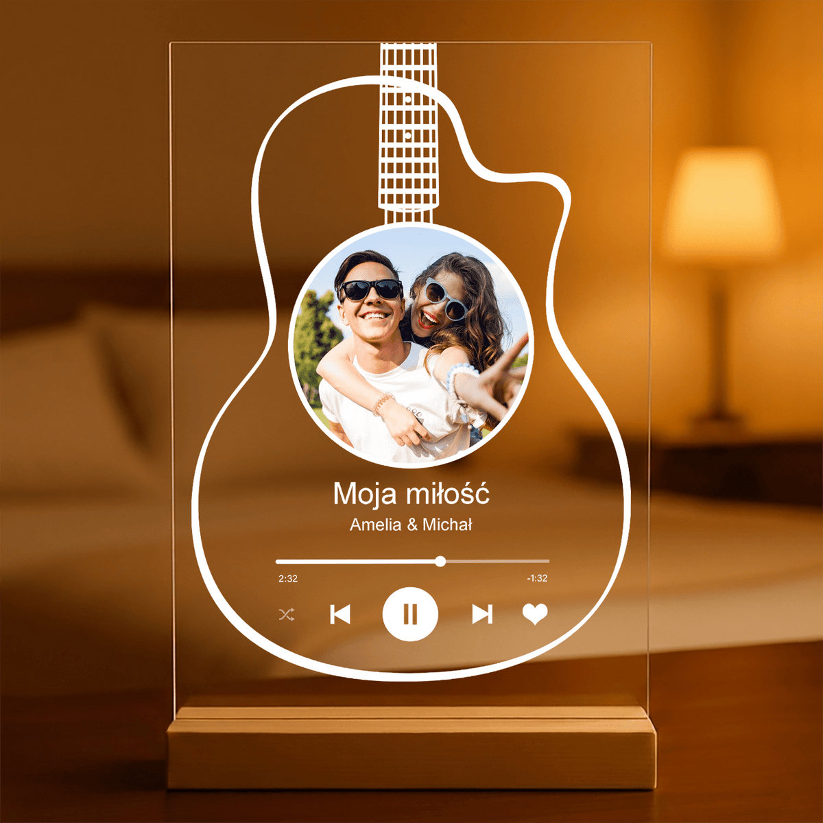 Gitara - Druk na szkle, spersonalizowany prezent dla pary - idamell.com