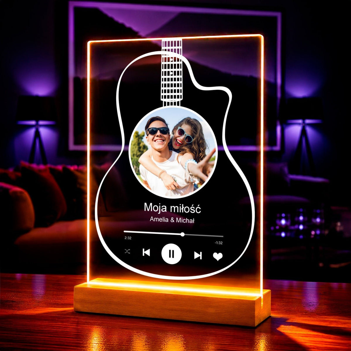Gitara - Druk na szkle, spersonalizowany prezent dla pary - idamell.com