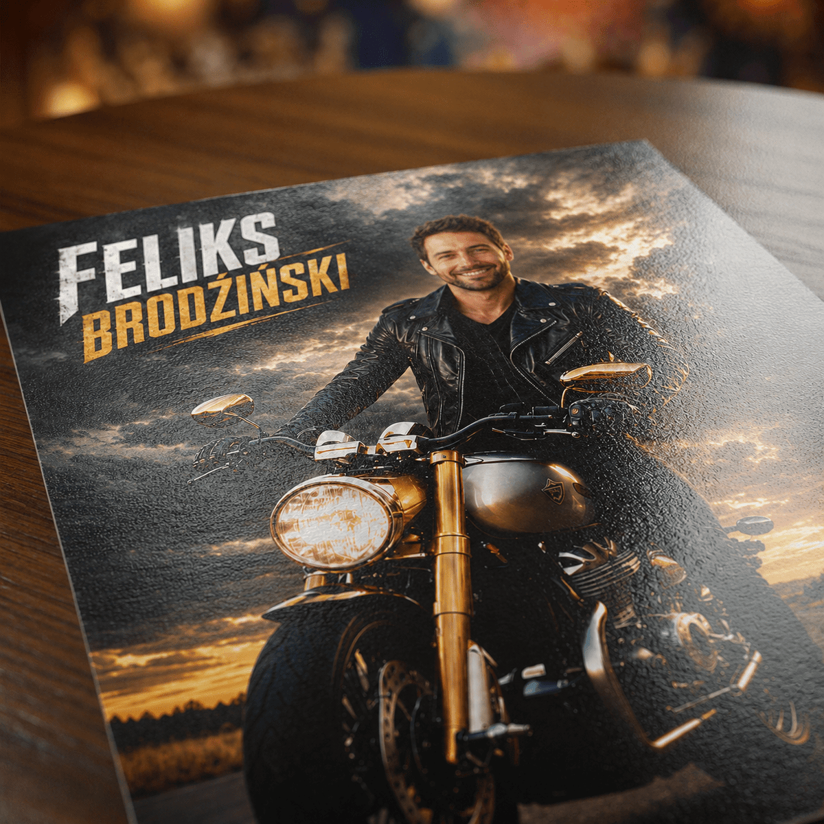 Grafika motocyklisty + imię - plakat, spersonalizowany prezent dla mężczyzny - idamell.com