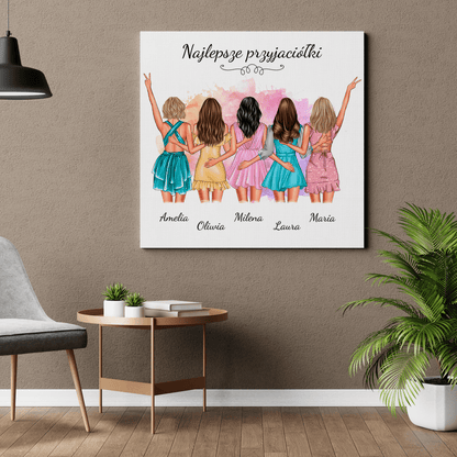 Grafika najlepsze przyjaciółki + imiona - druk na płótnie, spersonalizowany prezent dla przyjaciółki - idamell.com