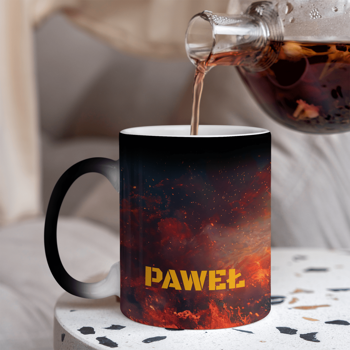 Grafika strażak + imię - 1x Kubek magiczny z nadrukiem, spersonalizowany prezent dla strażaka - idamell.com