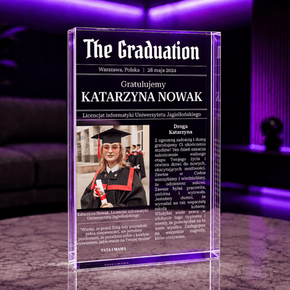 Gratulacje dla absolwenta zakończenie studiów - Druk na szkle, spersonalizowany prezent dla absolwenta - idamell.com