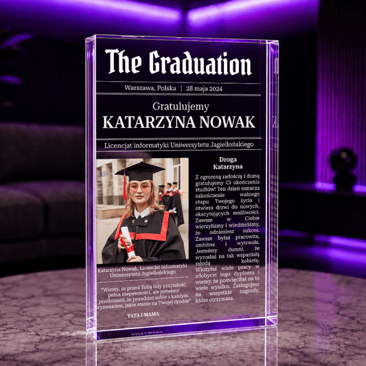 Gratulacje dla absolwenta zakończenie studiów - Druk na szkle, spersonalizowany prezent dla absolwenta - idamell.com